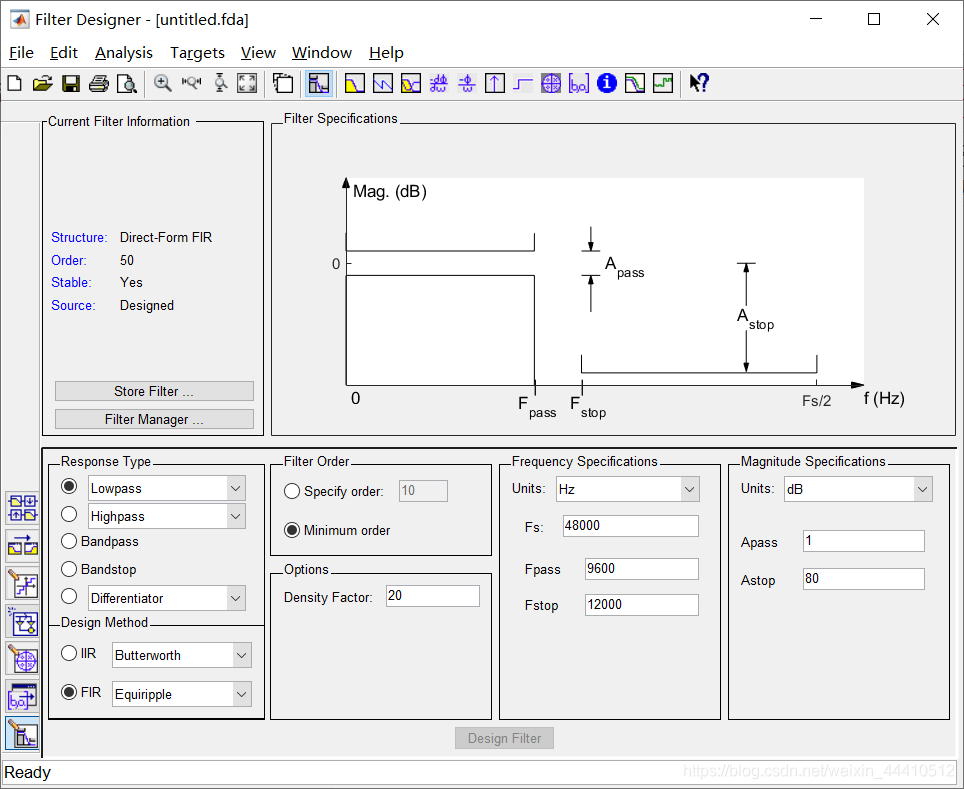【MatLab fdatool】Butterworth 低通 & 带阻 滤波器 (MatLab &C++)_fdatool ...