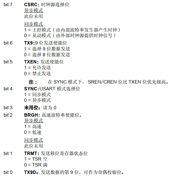 TXSTA寄存器解释