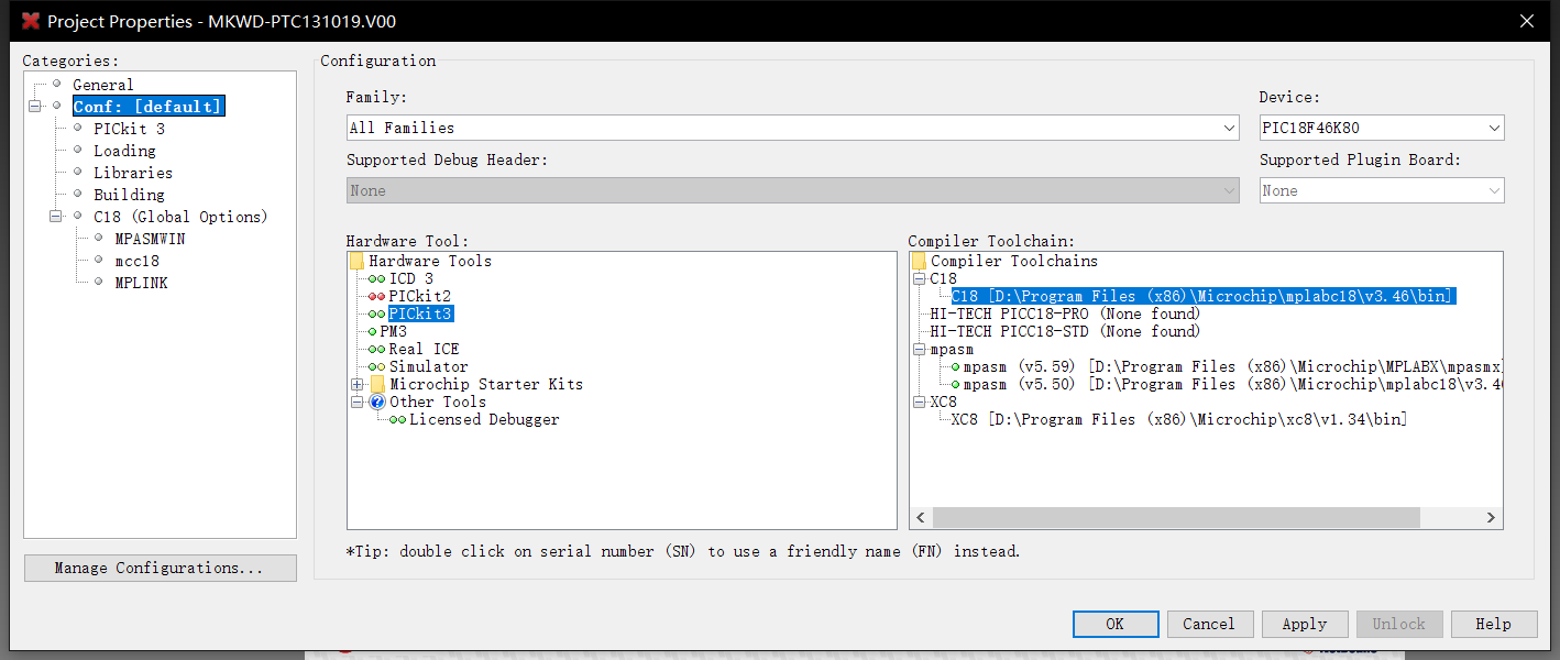 使用MPLAB开发PIC无法通过编译的问题_(902) no chip name specified; use "gcc8 ...