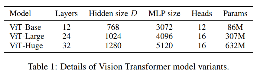 不同规模ViT的配置