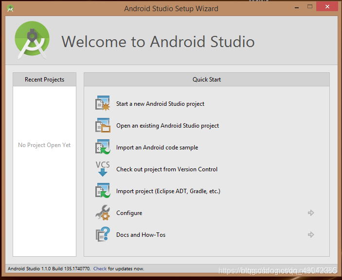 安装完成后启动Android Studio，然后创建项目