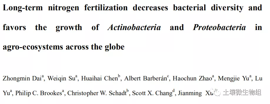Gcb 长期施氮降低了细菌多样性 有利于全球农业生态系统中放线菌和变形菌的生长 Soil Microbiome的博客 Csdn博客