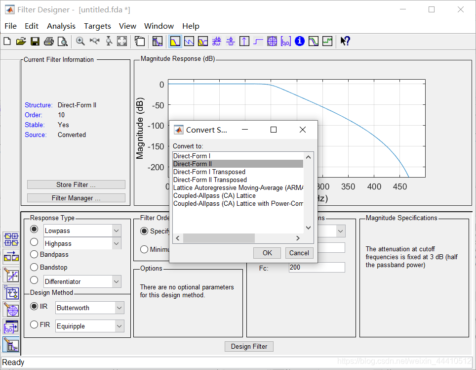 【MatLab fdatool】Butterworth 低通 & 带阻 滤波器 (MatLab &C++)_fdatool ...