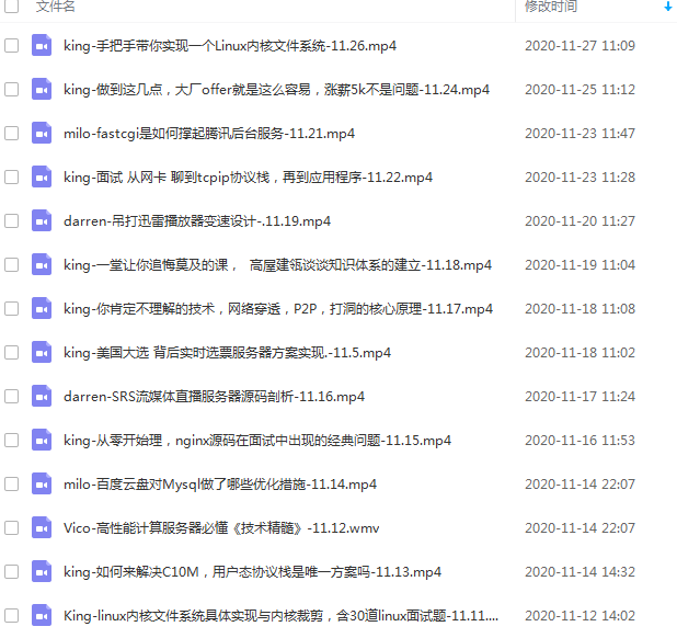 (更多免费 C/C++，Linux，Nginx，ZeroMQ，MySQL，Redis，fastdfs，MongoDB，ZK，流媒体，CDN，P2P，K8S，Docker，TCP/IP，协程，DPDK等等多个知识点高级进阶干货学习资料加群 960994558)