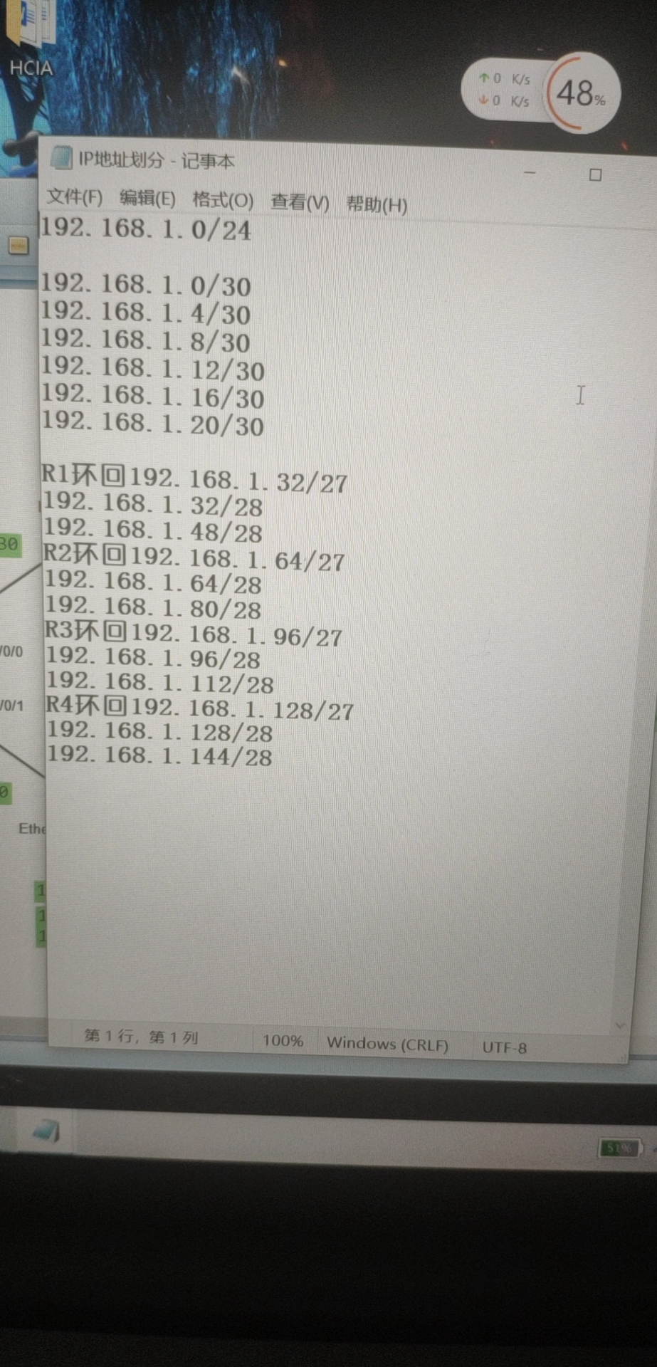 主要网段的子网划分以及环回的ip地址