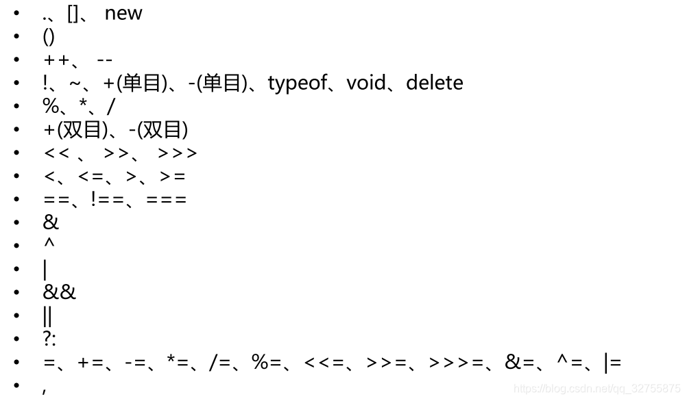 运算符优先级表