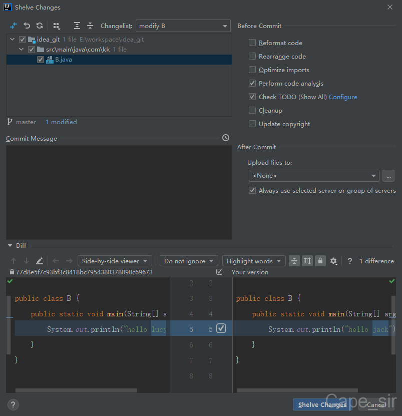 杂记二：IDEA内置git使用教程_idea shelve changeCSDN博客