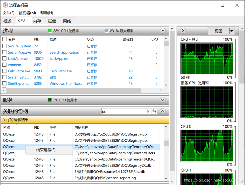 右键点击需要关闭的服务,结束其进程
