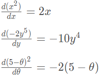 (d(x^2))/dx=2x;