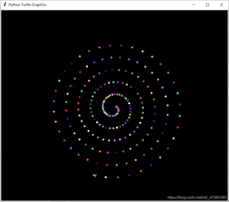 help('turtle.tracer')_例子_4.10 畫螺旋線_彩色串珠_color