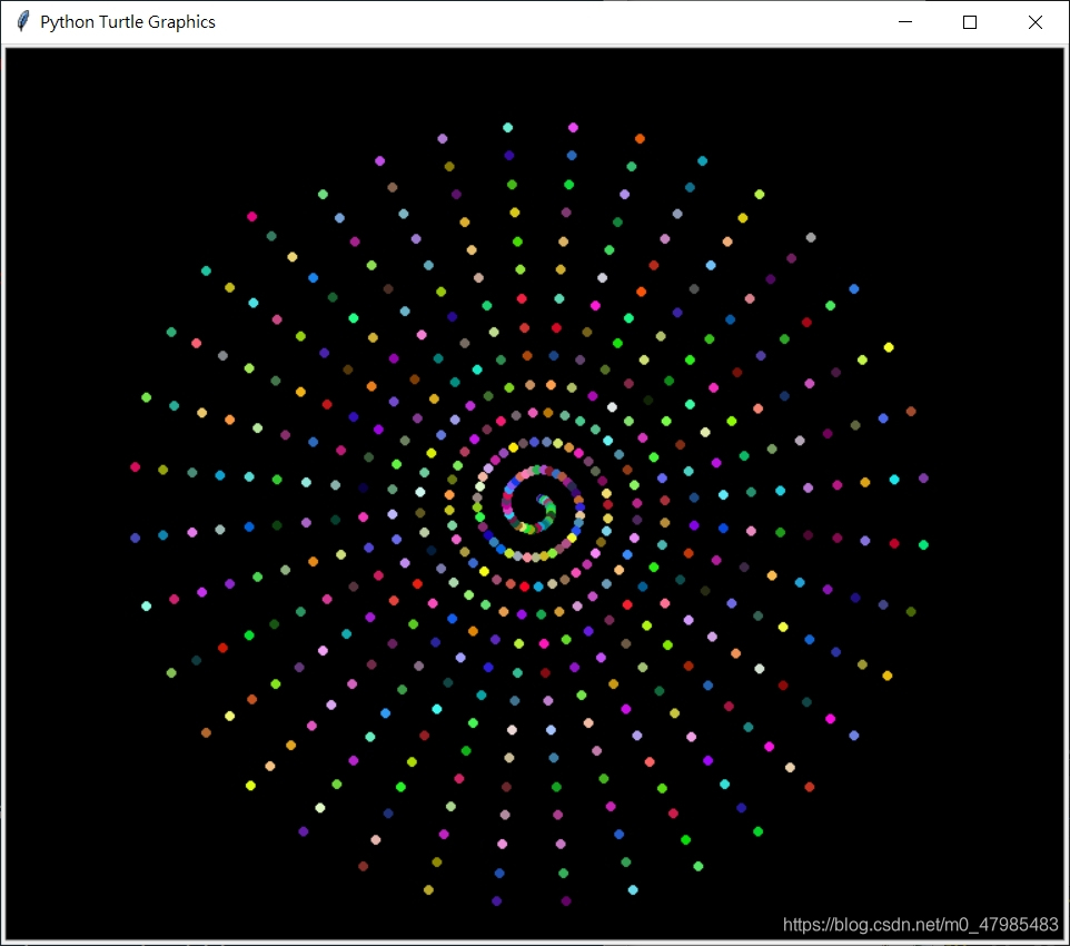 help('turtle.tracer')_例子_4.10 畫螺旋線_彩色串珠_color2