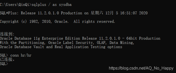 コマンドラインを開いてoracleサービスを開始し、hrユーザーに接続します...