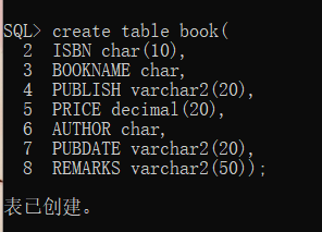 The structure of the table BOOK is as follows, please create the table under the HR user