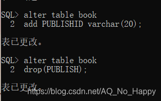 Modify the BOOK table created in the previous step.  Add the PUBLISHID column, the type is VARCHAR2 (20), and delete the column PUBLISH.