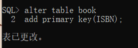 Add a primary key constraint to the BOOK table, the primary key is ISBN.