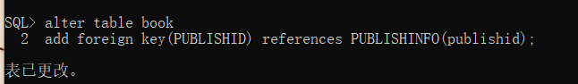 Add a foreign key constraint to the BOOK table, the foreign key is PUBLISHID, and the main table is the PUBLISHINFO table