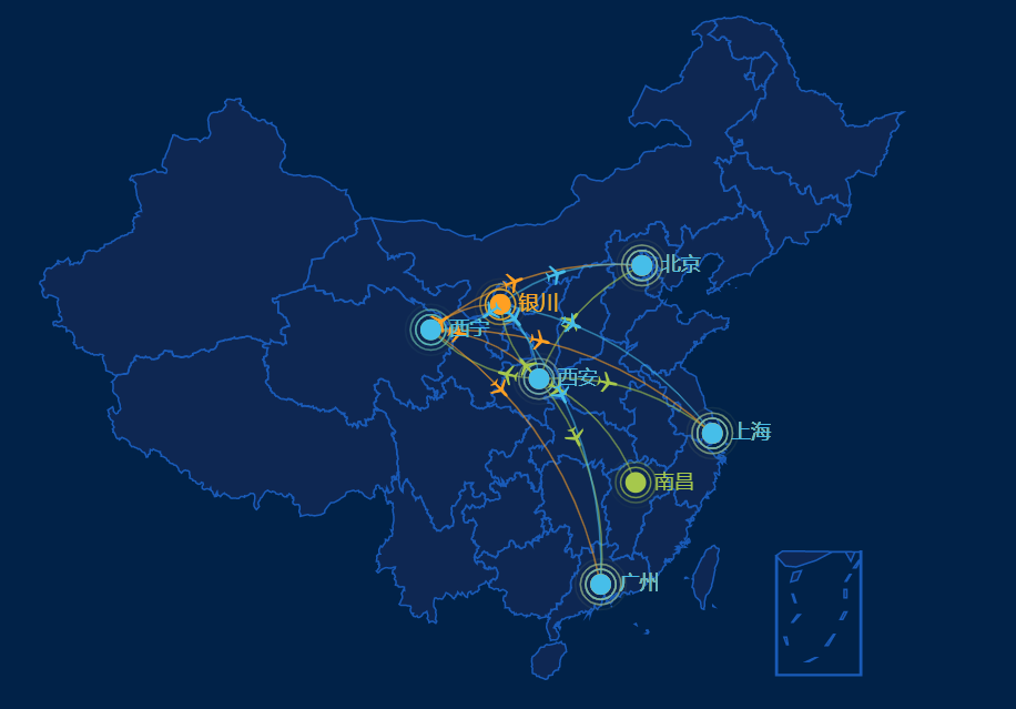 echarts定制6中国飞行航线
