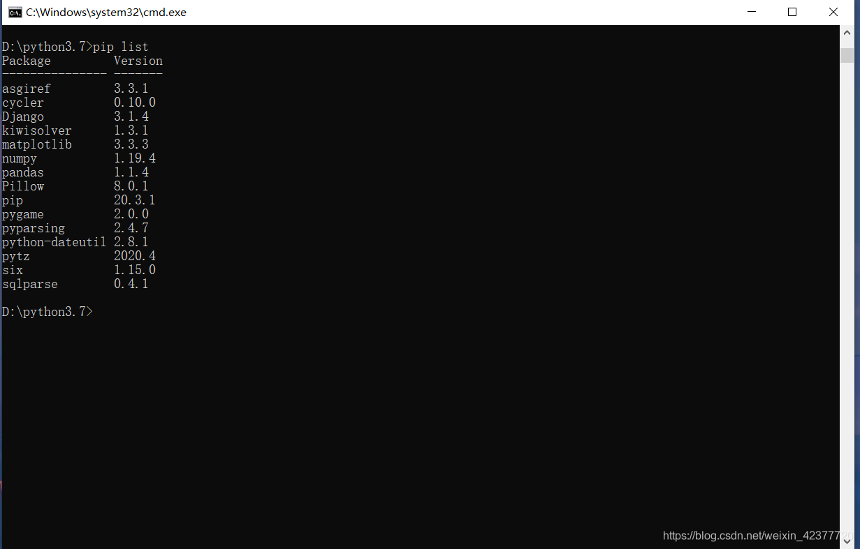 使用pip来安装numpy、matplotlib、pandas、pygame、Django_pip install pandas numpy ...