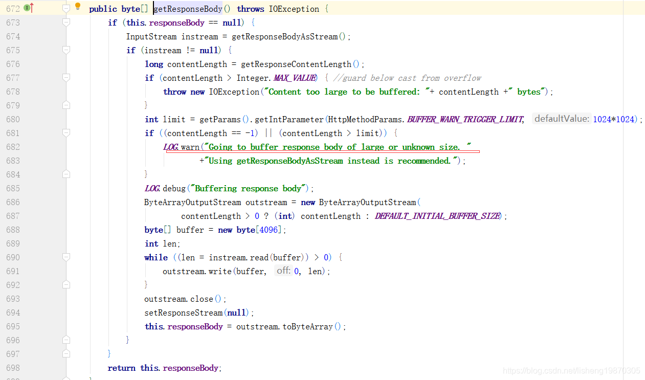 HttpClient警告“Going to buffer response body of large or unknown size ...
