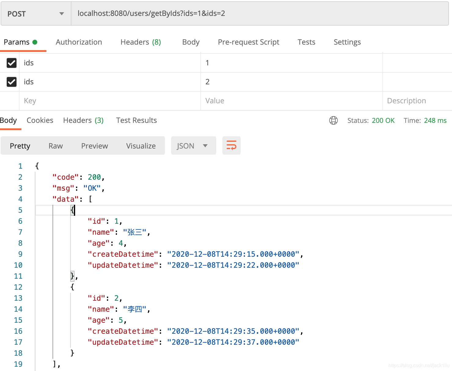 postman 测试 Array、List、Map 入参 API 正确姿势