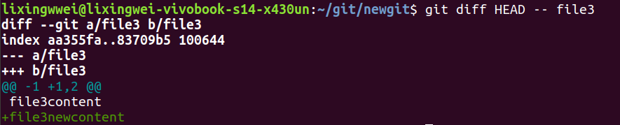 对比工作区和HEAD版本的文件file3的不同