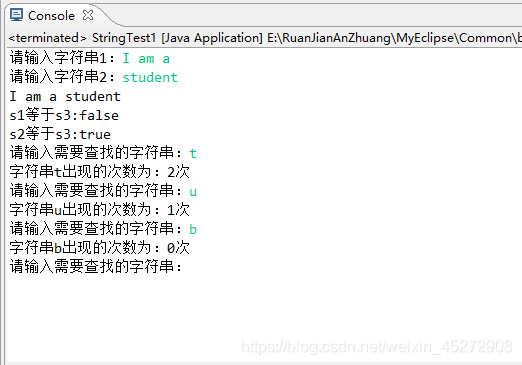 完成字符串操作，使两个字符串相加，比较两个字符串是否相同，查找字符串在一个字符串中所包含的次数