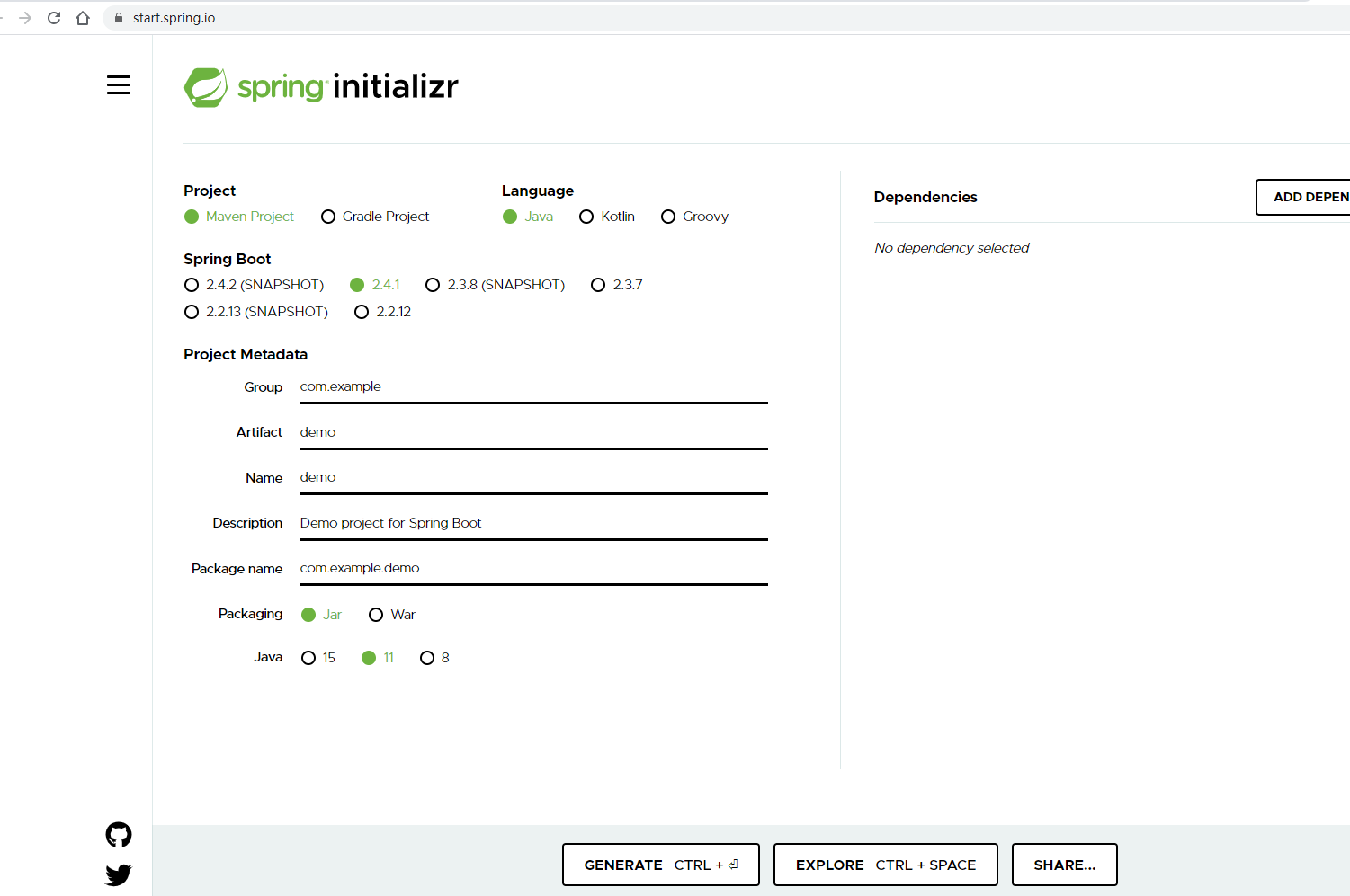 spring initializr