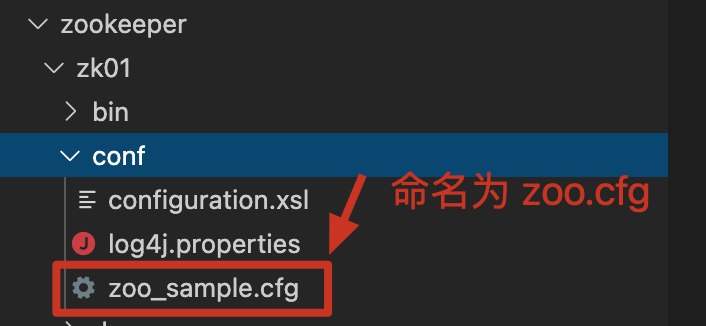修改 zoo_sample.cfg 为 zoo.cfg