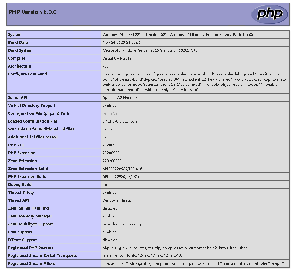 win下apache2.4 支持php8.0