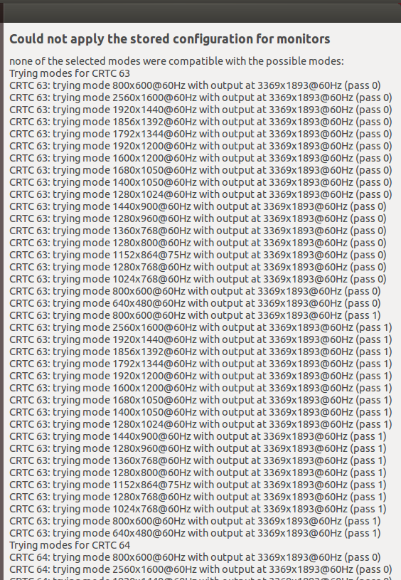 Ubuntu，在VMware虚拟机下，开机时弹出：Could not apply the stored configuration for monitors