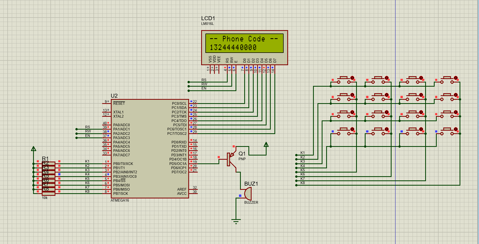 atmega16 avr 单片机 模拟 电话拨号 proteus 仿真