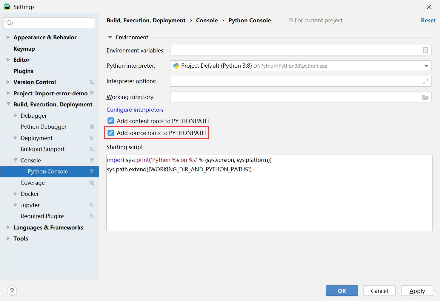 将源代码根目录添加到PYTHONPATH