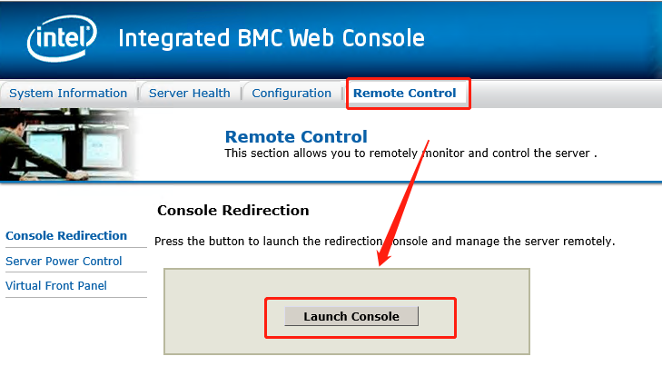 intel integrated bmc web console