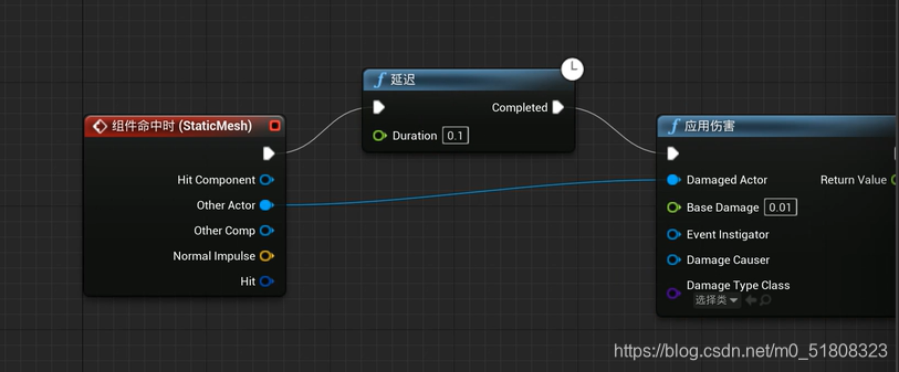 伤害物蓝图中间加一个延迟函数，就不会一直受到伤害