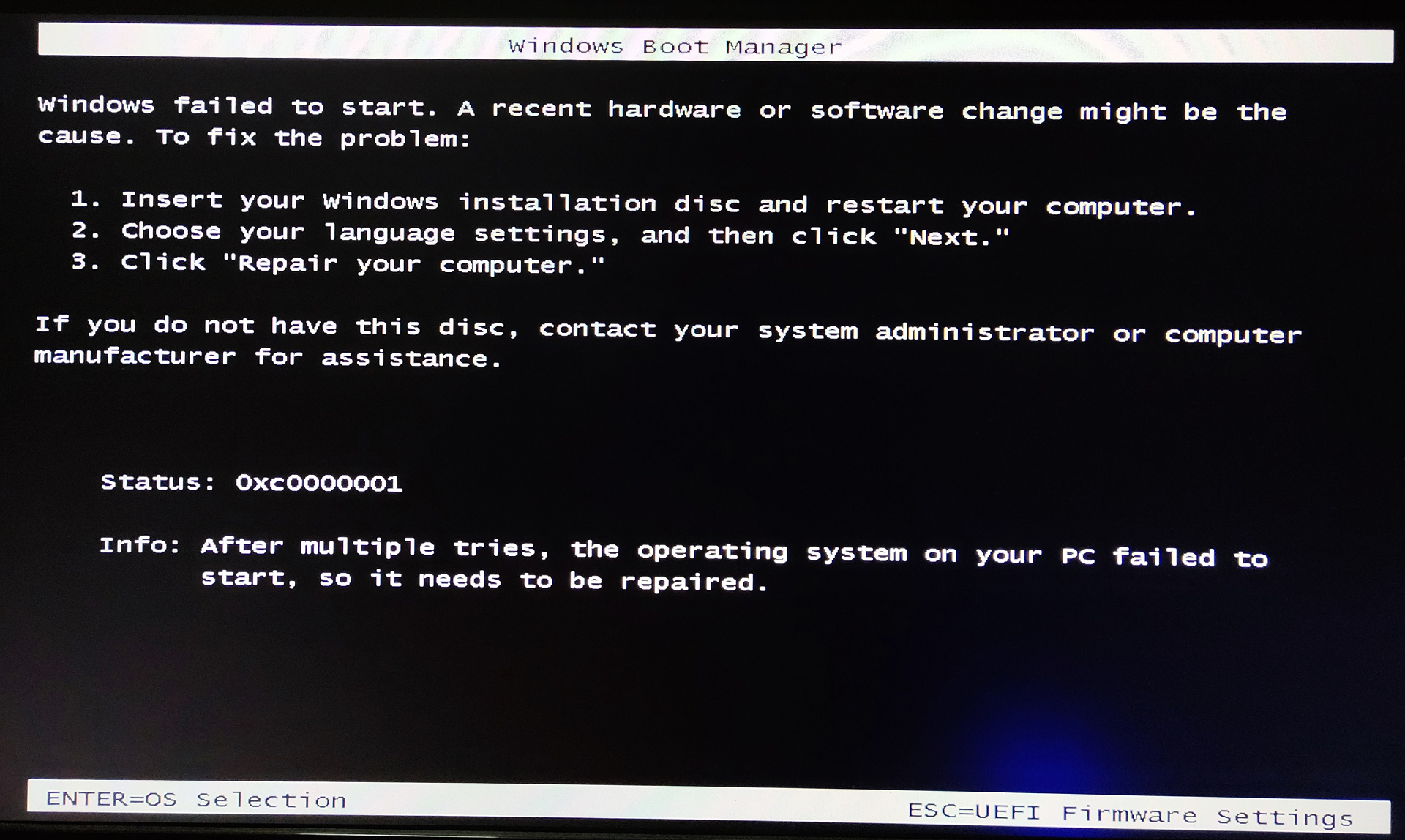 从satahdd迁移系统到nvmessd报0xc00000010xc0000000xc000000f等错误