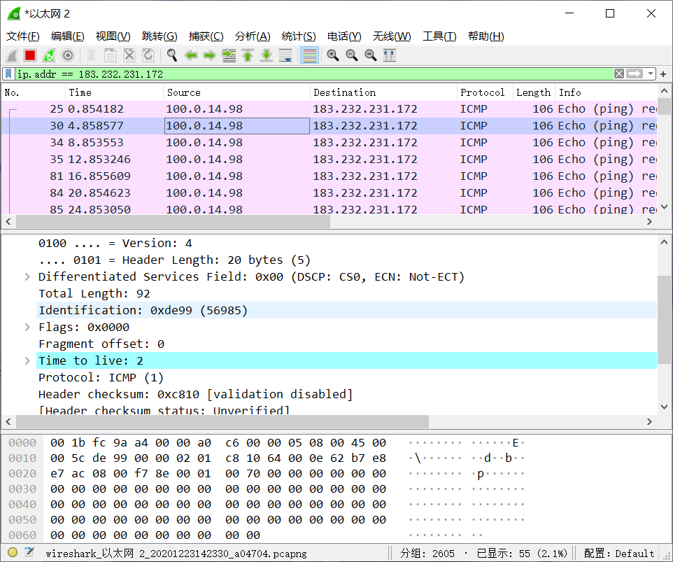 ttl wireshark ip