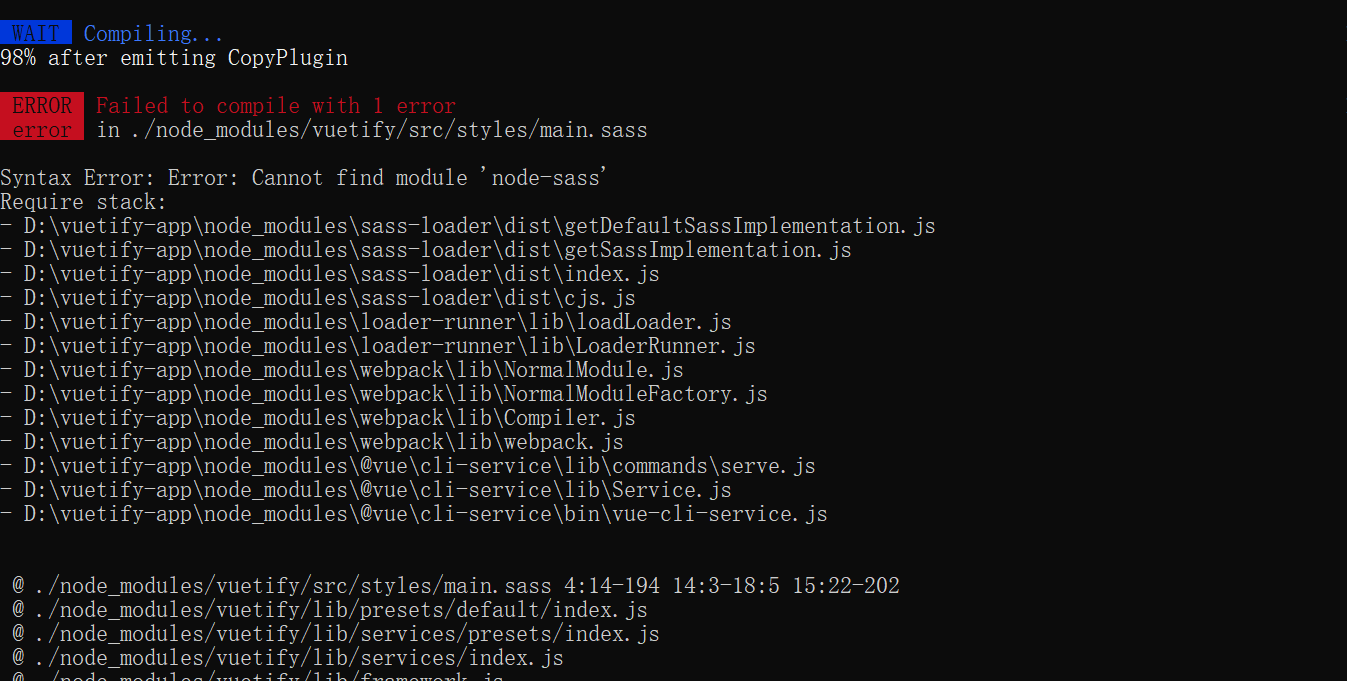 syntax error: error: cannot find module node-sass_syntax error