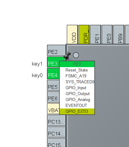 在芯片界面将引脚设置为EXTI