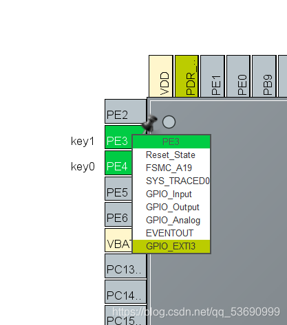 在芯片界面将引脚设置为EXTI