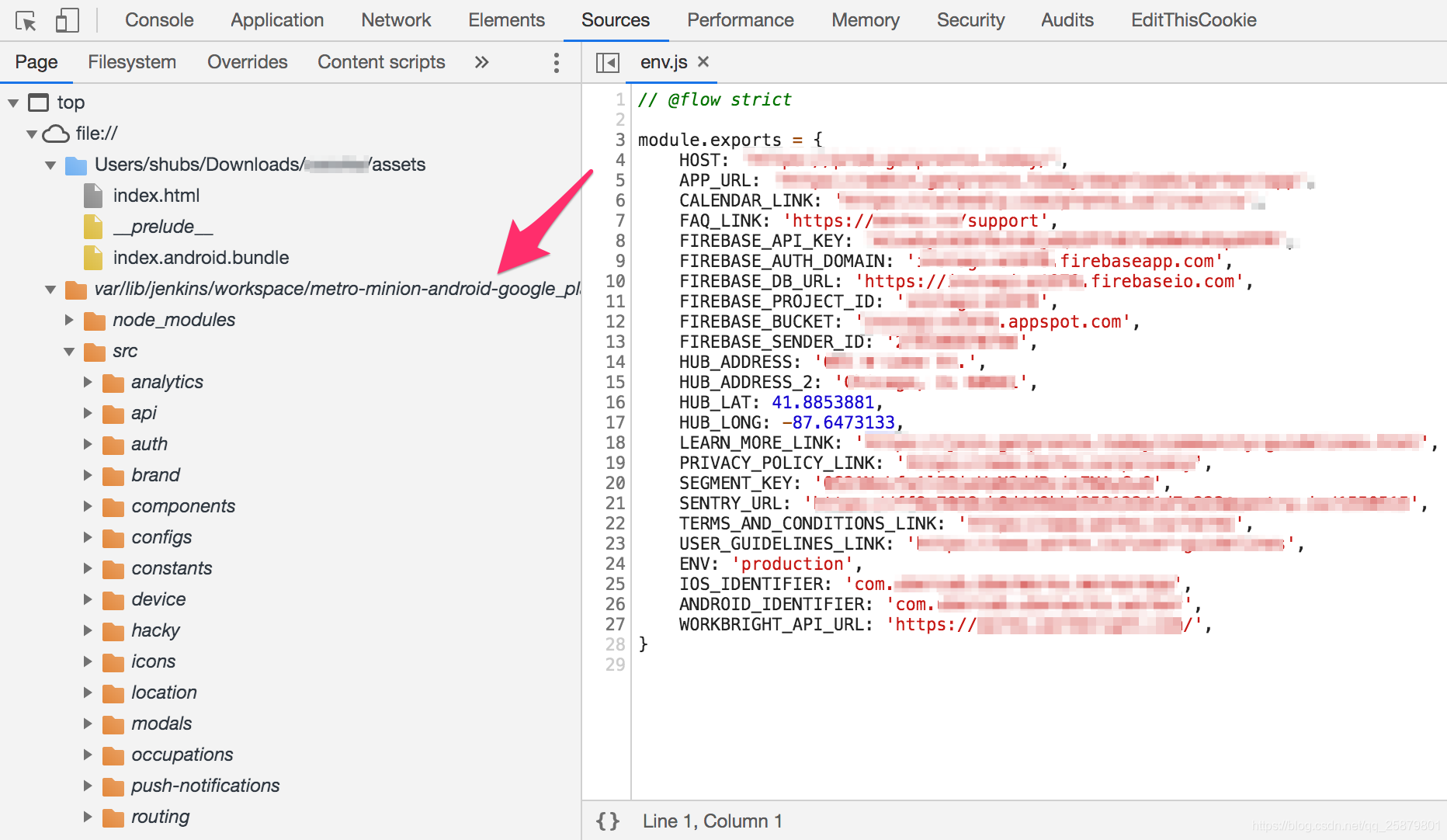 利用随附的地图文件分析Chrome DevTools中的index.android.bundle