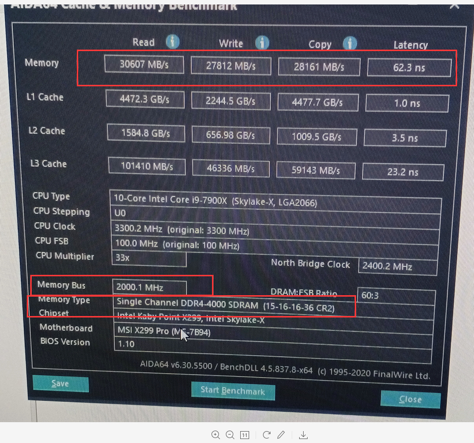 内存条频率4000MHZ,开启XMP技术内存读写速度前后对比图