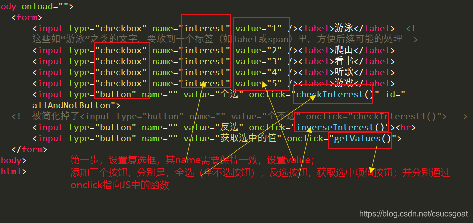 JavaScript十六:表单七:复选框:实现全选、全不选、反选,获得选中项的值_实现页面表单的全选、全不选的功能,如下图所示:-CSDN博客
