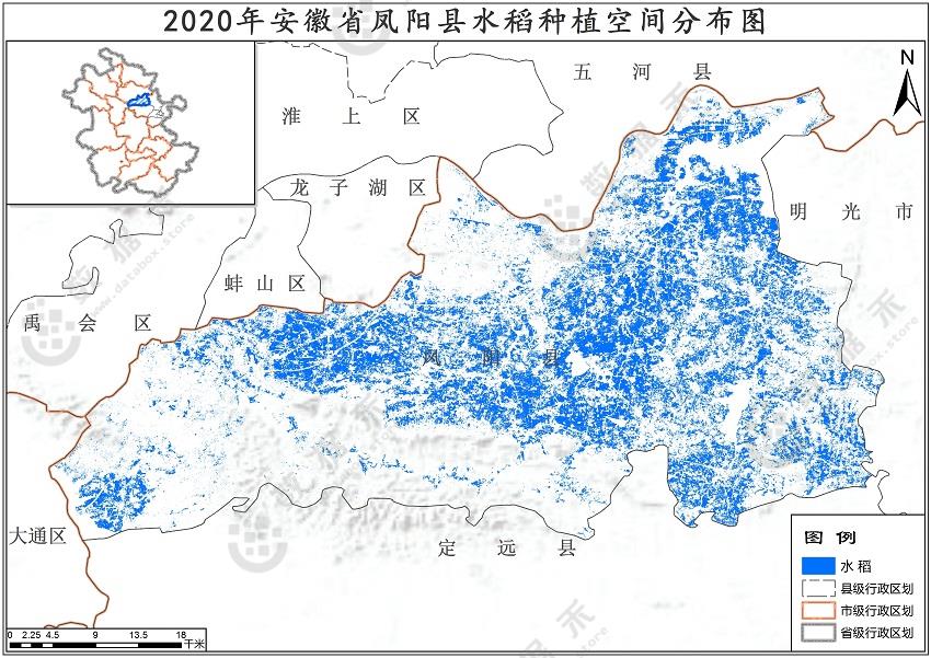 2020年安徽省水稻种植分布数据