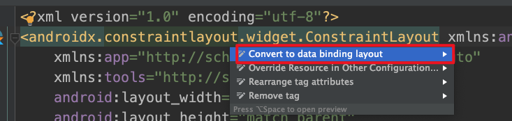 选择 "Convert to data binding layout"