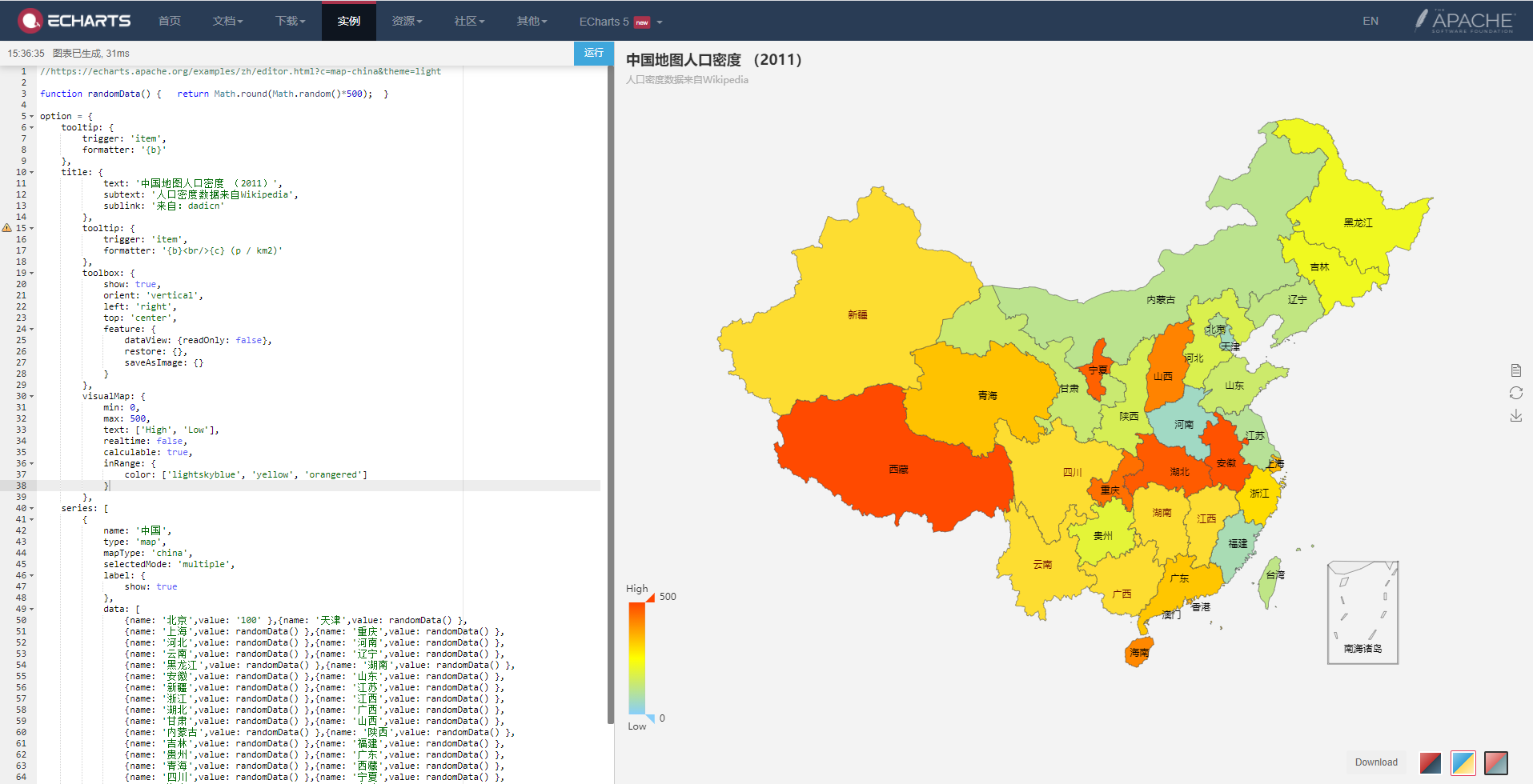 echarts在线编辑中国地图数据可视化展示