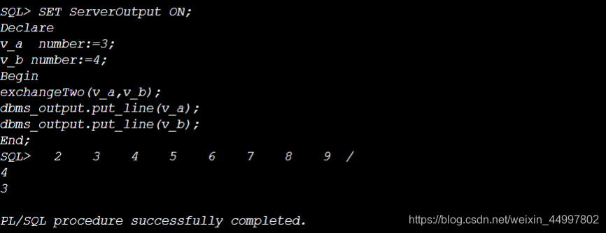 PL/SQL编程：将两个数进行交换的存储过程