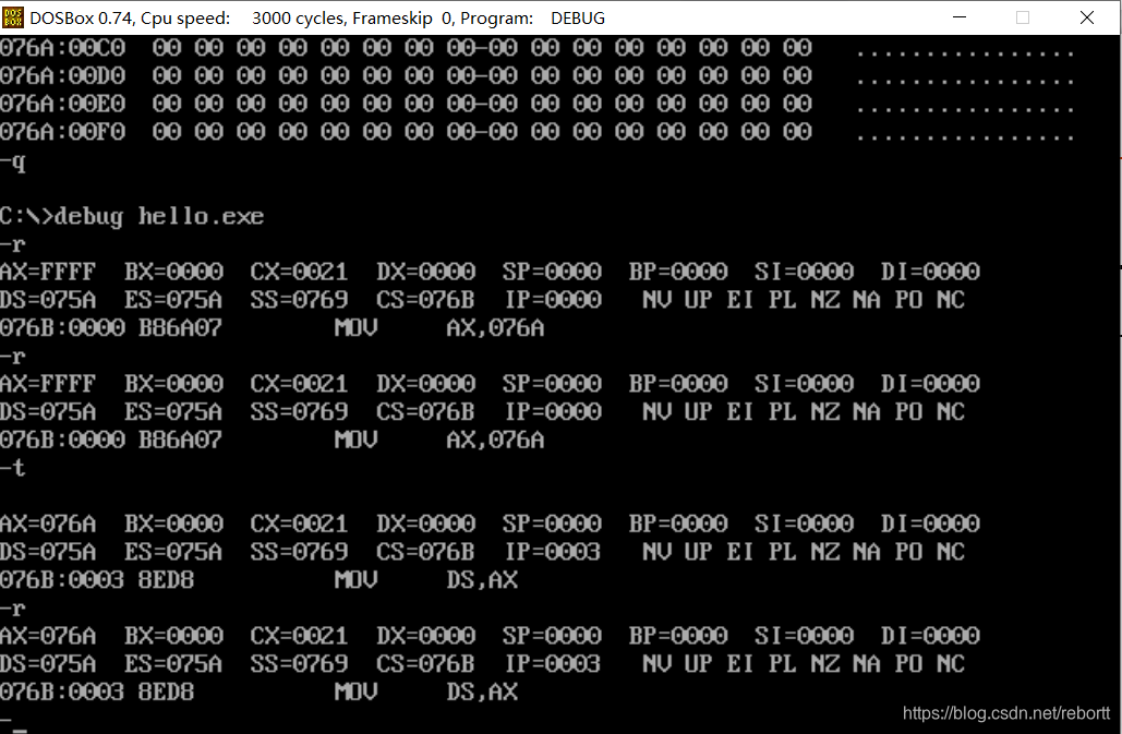 汇编——dosbox的debug常用指令_dosbox debug 调试汇编-CSDN博客