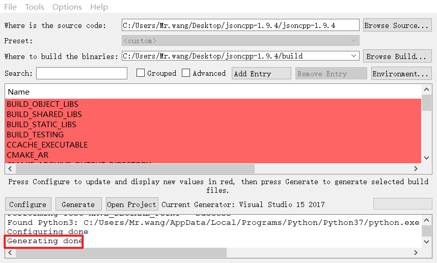 Windows下使用CMake vs2017编译Jsoncpp 1.y.z多图详细过程_vs2017编译cmakeCSDN博客