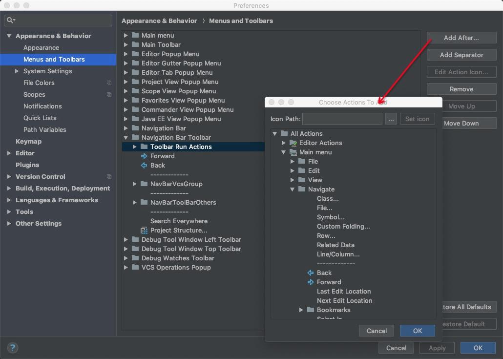 Intellij Idea method of displaying back and forward buttons ...