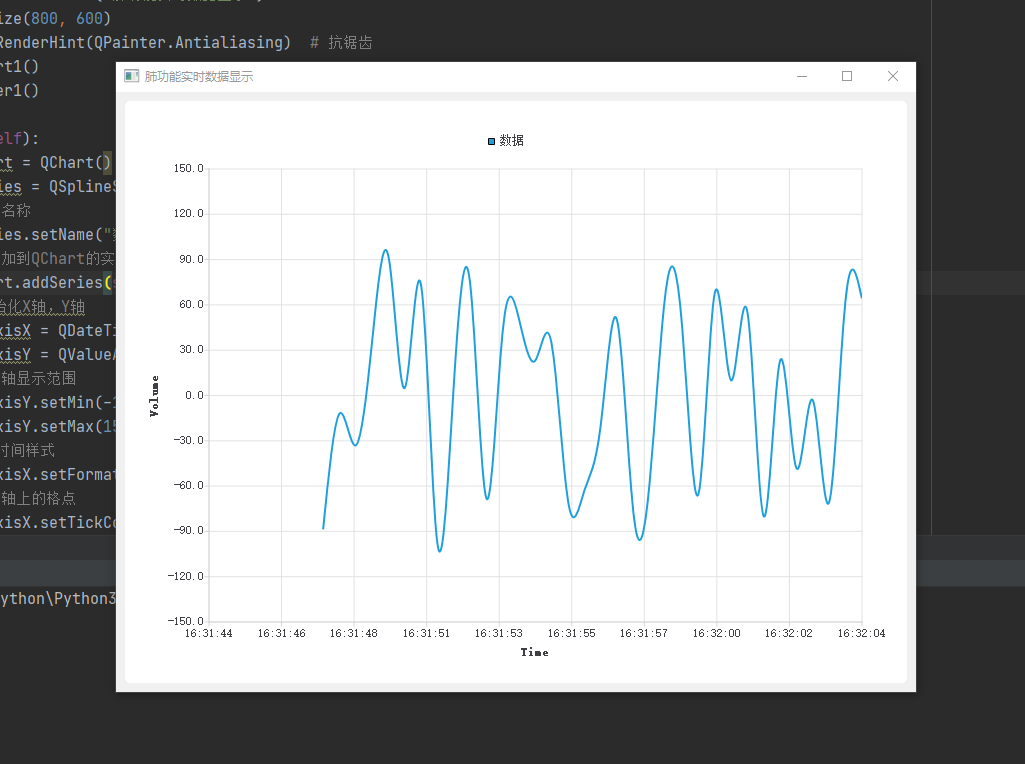 PyQt5实时曲线实现（肺功能仪，呼吸机）